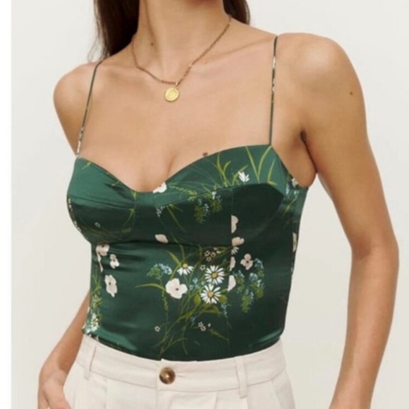 Reformation Silk Green Printed Camisole Top - Picture 3 of 6